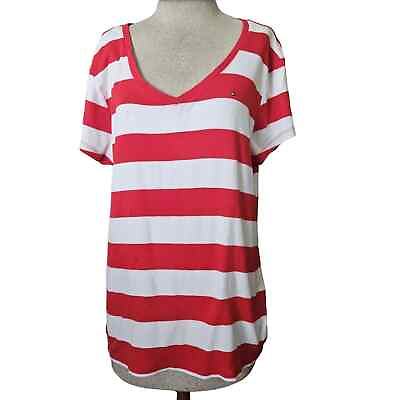 #ad Tommy Hilfiger Red and White Striped Shirt Size XXL $18.75