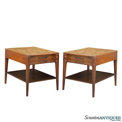 #ad Mid Century Modern Walnut Sculpted End Tables by Mersman A Pair $680.00