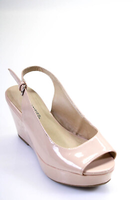#ad City Classified Womens Patent Leather Peep Toe Wedge Heel Slingbacks Pink Size 6 $40.81
