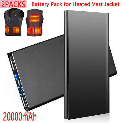 #ad 2PCS 5V 2.1A 20000mAh Battery Pack USB Power Bank for Heated Vest Jacket Pants $30.77