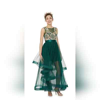 #ad NEW City Triangles Formal Dress Juniors 9 Emerald Green Gold Prom Pageant Dress $189.99