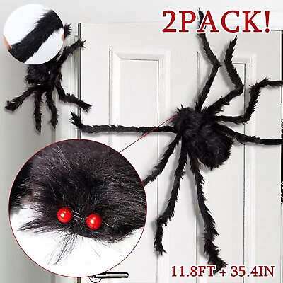 #ad 2PACK 1FT3FT Large Spider Halloween Party Yard Wall Door Roof Decor Scary Props $9.99