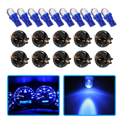 #ad 10x Blue T10 194 LED Bulbs for Instrument Gauge Cluster Dash Light W Sockets $9.99
