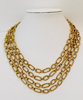 #ad Vintage Antique Gold 4 Strand Textured Link Necklace 15”3” Ext $29.99