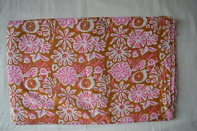 #ad Indian Hand Block Floral Cotton Fabric 2.5 Yard Running Craft Fabric Print 1512 $17.99