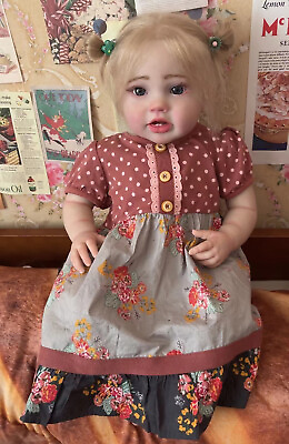 #ad 24in Toddler Doll Reborn Baby Girl Realistic Rooted Mohair Handmade Art Toy Gift $139.99