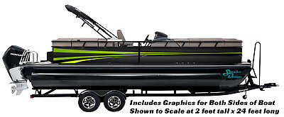 #ad Triple Green Lines Black Graphic Kit Decal Fishing Boat Wrap Pontoon Vinyl $282.45