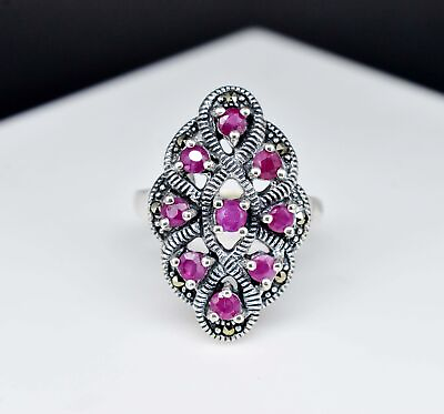 #ad Natural Pink Ruby 6.68 Gm Solid 925 Sterling Silver Fancy Statement Ring US 6 $59.84