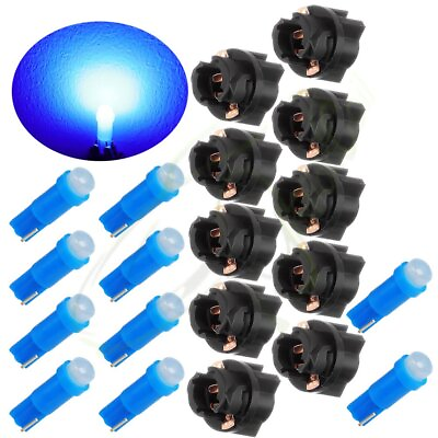#ad 10pcs T5 Cluster Panel Gauge Dash LED Bulbs Light 37 74 Blue W Twist Sockets $8.97