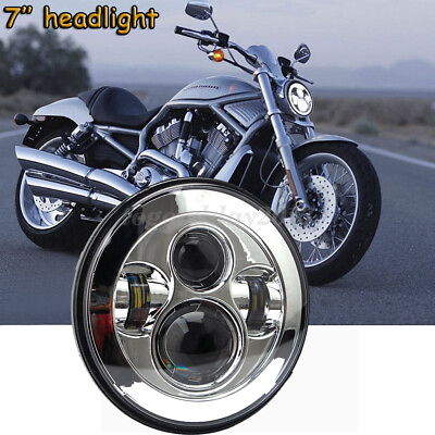 7#x27;#x27; LED 4D Round Hi Lo Projector Headlight Chrome For Harley Glide Softail FLHX $81.46
