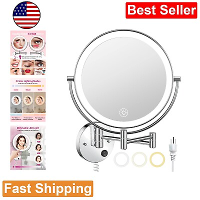 #ad Wall Mounted Makeup Mirror with 10X Magnification amp; 3 Color Lights Large Size $151.99