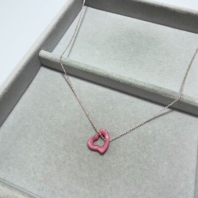 #ad Genuine Tiffany amp; Co. Pink Jade Necklace Open Heart Rare Japan 419 140 $380.00
