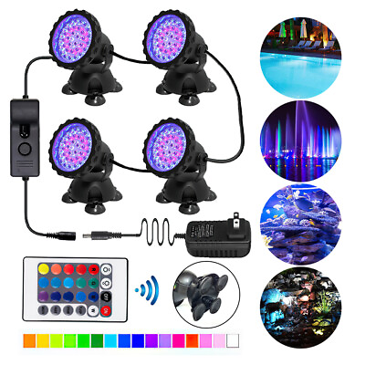 #ad Set 8 Submersible 36 LED RGB Pond Spot Lights Underwater Pool Fountain Remote $59.99