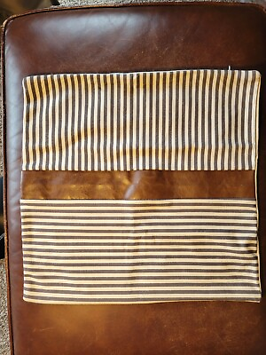 #ad Square Pillow Cover 17x17 Muted Black Stripes Faux Brown Leather Stripe Zipper $8.99