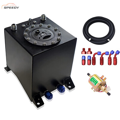 #ad 2.5 Gallon Black Fuel Cell Tank with 6AN Hose Line Fittings Fuel Pump HEP 02A $114.29