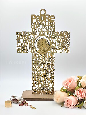 #ad 12 Guadalupe Centerpieces w Stand First Communion Baptism Crucifix Glitter Laser $55.00