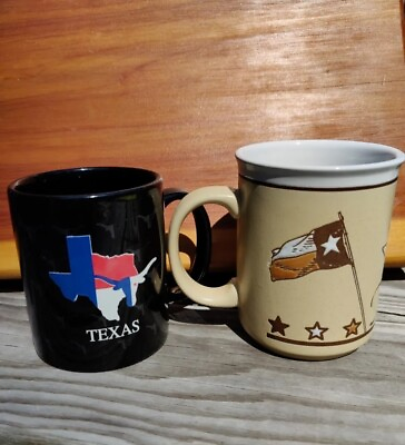 #ad WS Texas Etched Cowboy and State Flags Coffee Mug $20.00