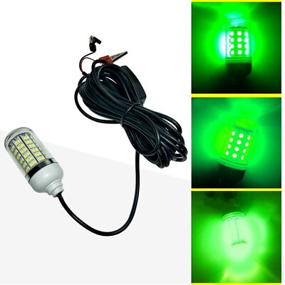 #ad 12V Green LED Underwater Submersible Fishing Light Night Crappie Shad Squid Lamp $16.14