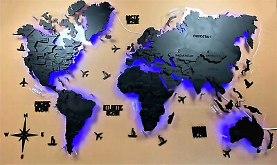 #ad Wooden World LED RGB Map 3D Nero Map Home Decor Gift M 120x70 cm 47*27.5 in $522.00