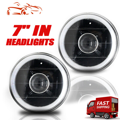 #ad 7quot;Inch LED HeadLights Halo Angel Eyes Black Housing Projector HeadLamps Pair $40.22