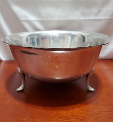 #ad Unique Vintage Stieff Pewter Bowl 3 Footed Etched On Side Marked On Bottom $4.97