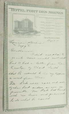 #ad 1930 Lamson Goodnow Hotel Fort Des Moines IA Handwritten Note Ephemera P1424F $12.95