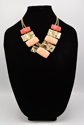 #ad Amrita Singh Statement Necklace Collar Cabochon Pink Coral Gold Signed Bin7A $23.96