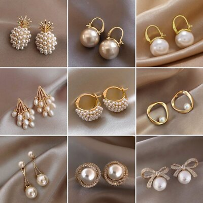 #ad Fashion Pearl Zircon Crystal Bowknot Earrings Stud Women Wedding Jewellery Gift AU $1.71