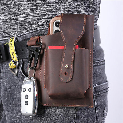 #ad Genuine Leather Waist Bag Cell Phone EDC Holster Retro Case Belt Loop Men #LI $14.59