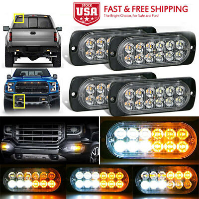 #ad 4X 12 LED Car Truck Emergency Beacon Warning Flash Strobe Light Bar Amber White $13.99
