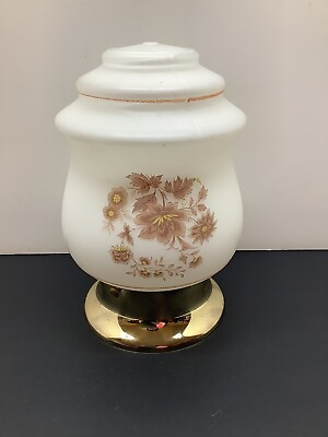#ad Vintage ceiling light fixture frosted w brown amp; yellow floral GUC $24.99