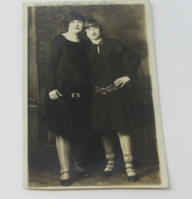 #ad c 1920 Flapper Girls RPPC Sisters One Beautiful One Masculine Gay Interest $19.99