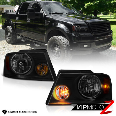 #ad 2004 2008 Ford F150 quot;SINISTER BLACKquot; Smoke Head Lights Headlamps PAIR Assembly $92.49