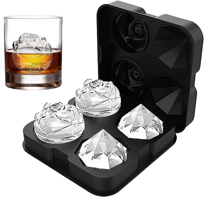#ad Ice Cube Tray 2.5quot; Ice Cube Molds 2 Cavity Silicone Rose amp; 2 Diamond Ice Maker $13.87