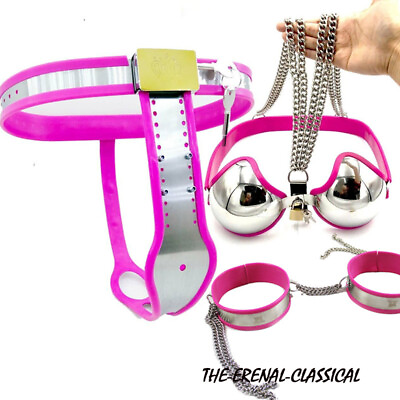 #ad Female Stainles Steel Chastity Belt Panty Shield Device Thigh Cuff Plugs Lock $95.38
