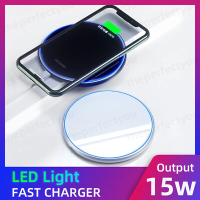 #ad 15W Wireless Charger Fast Charge Pad For Samsung iPhone XS Max X XR 12 11 Pro $5.99