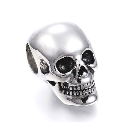 #ad 6pcs Antique Silver 304 Stainless Steel Skull Large Hole Beads Spacer 25x15mm $20.98