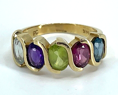 #ad 14k Yellow Gold Multi Gemstones Ring Size 6 $371.00