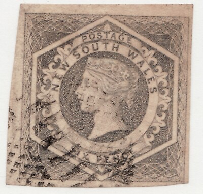 #ad 1854 New South Wales Sc# 29 Grey 6p Queen Victoria Used cv$125 $31.25