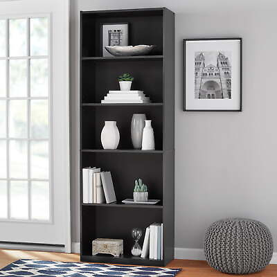 #ad 5 Shelf Bookcase with Adjustable Shelves True Black Oak $40.27