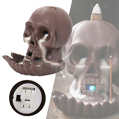 SKULL BACKFLOW INCENSE BURNER HOLDER CONES WATERFALL EFFECT LED WITH BATTERIES $26.50