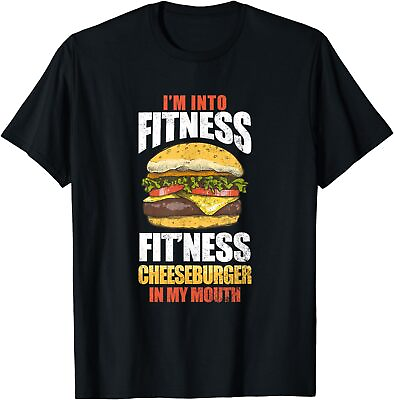 #ad NEW Funny I#x27;m Into Fitness Cheeseburger Workout Gym Exercise T Shirt S 3XL $21.99