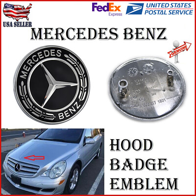 #ad Black Hood Emblem Laurel Wreath Flat Badge For Benz CLA GLA SLK CLS SL CLS S $27.99
