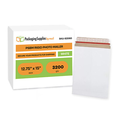 #ad 3200 12.75x15 White Rigid Photo Document Mailers Cardboard Envelopes 28 pt. $1866.24
