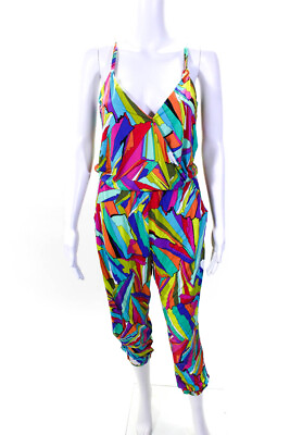 #ad Trina Turk Women#x27;s V Neck Abstract Print One Piece Jumpsuit Multicolor Size M $42.69