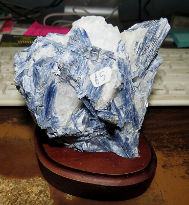 #ad GORGEOUS LARGE SPECIMEN OF BLUE KYANITE IN A WOOD STAND $116.96