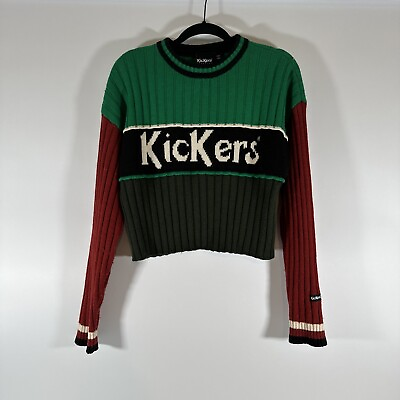 #ad Kickers Jumper Spell Out Cropped Green X Small XS GBP 29.99