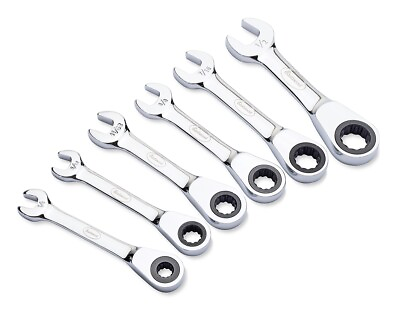 #ad Eastwood 6pc Stubby SAE Ratcheting Chrome Steel Metric Combination Wrench Set $39.99