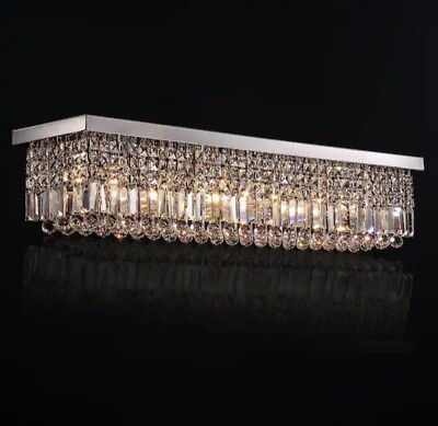 #ad SILJOY 40 in. Modern 8 Light Rectangle Crystal Chandelier Ceiling Light Fixture $246.49