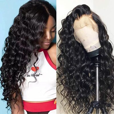 #ad 28 Inch Human Hair Lace Front Wig Loose Wave 13×4 Lace Frontal Wig for Women $54.87